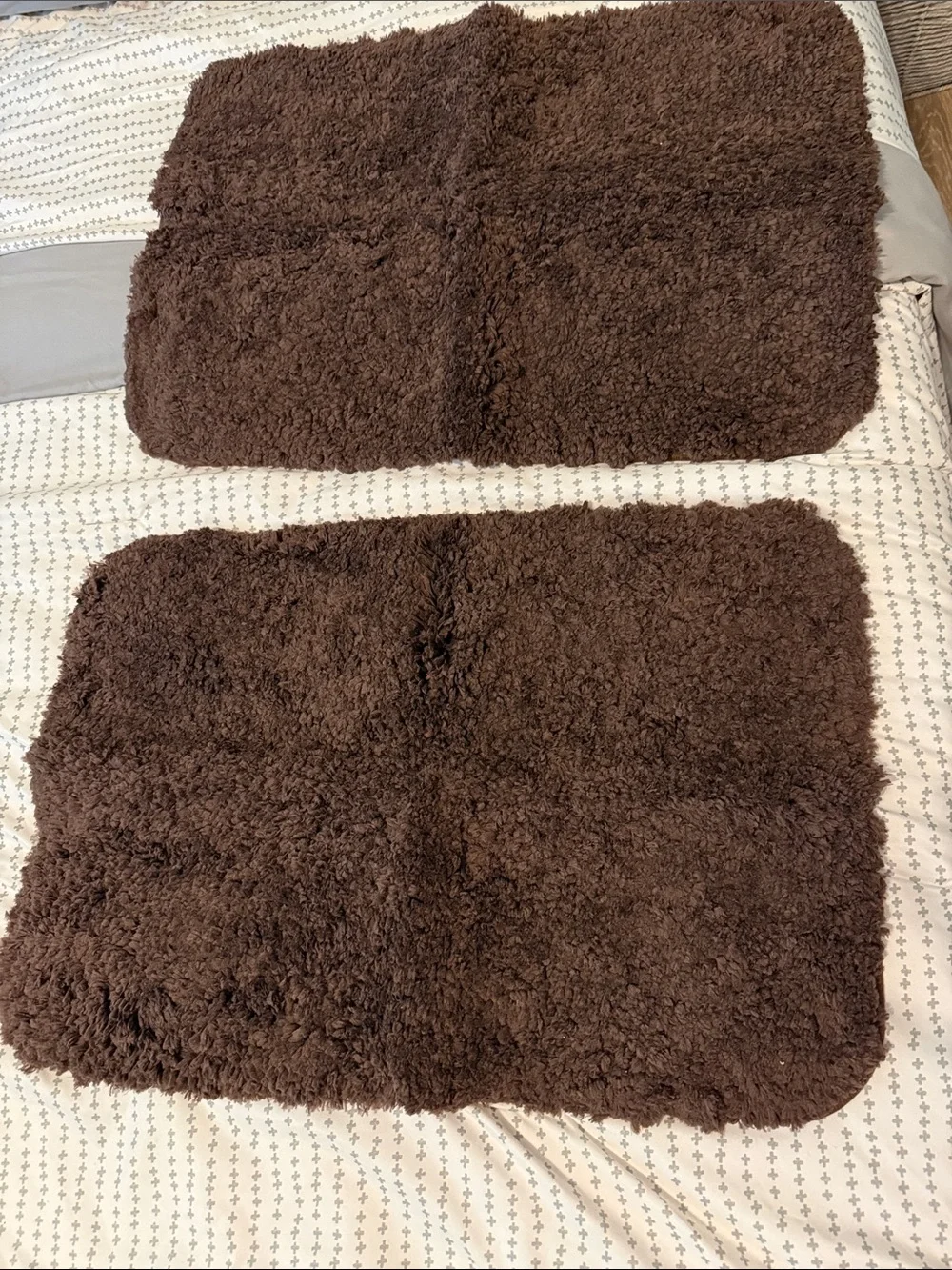 Plush Brown Shag Bath Rugs - Set of 2